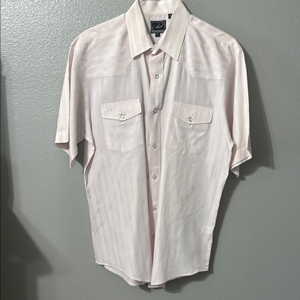 Men's light pink  Short Sleeve Shirt-vintage roper pearl snap